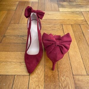 ZBY Burgundy Ankle Bow Heels - Faux Suede - Size 6.5